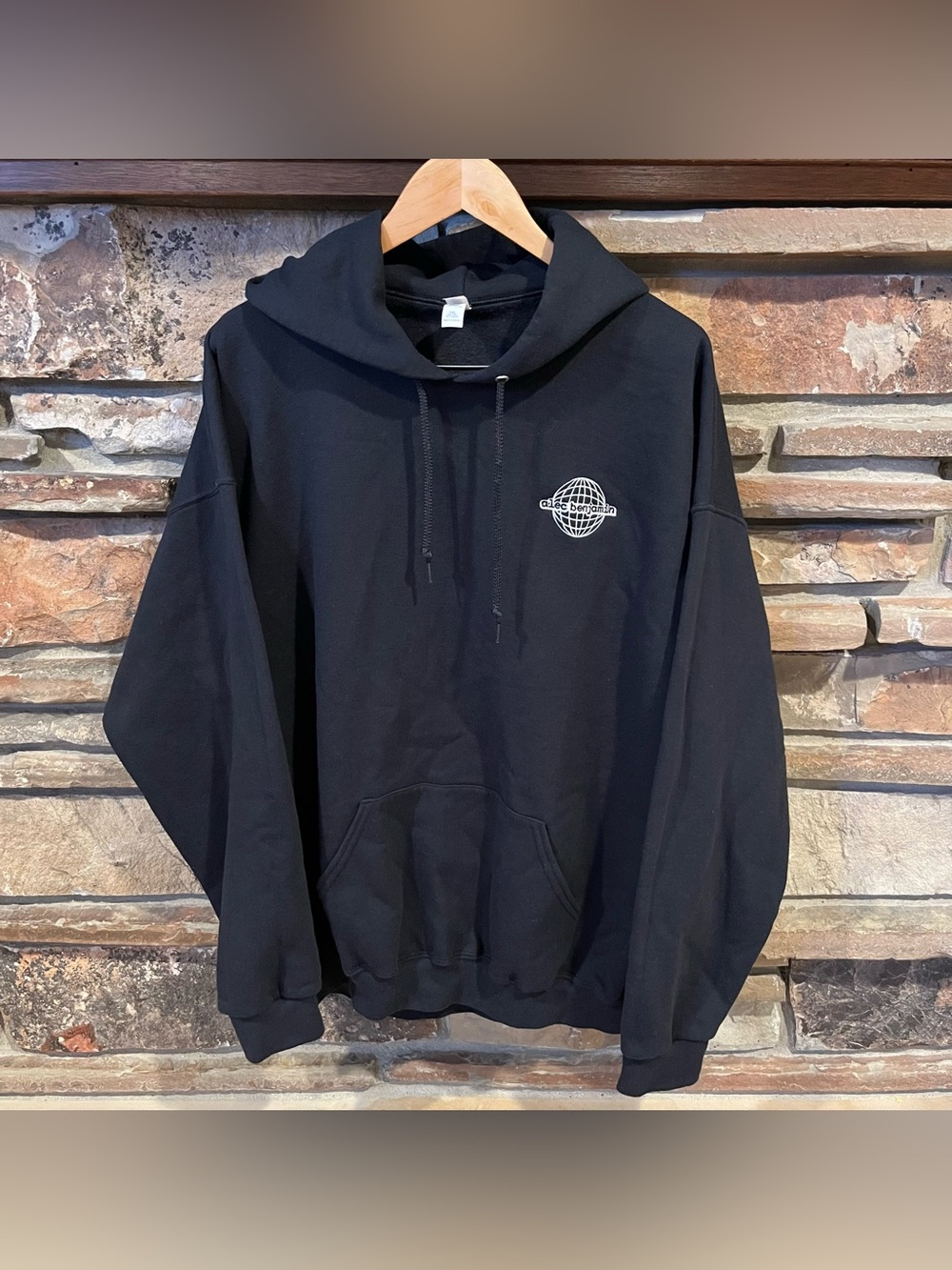 Alec Benjamin Black Hoodie Sweatshirt with Small White Globe Logo Jerzees